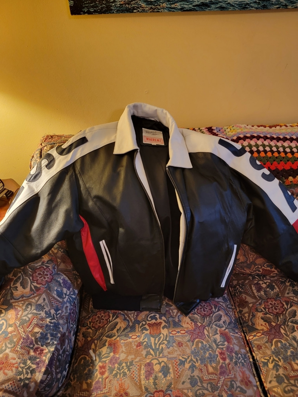 Patriotic Leather Bomber Jacket USA American Flag